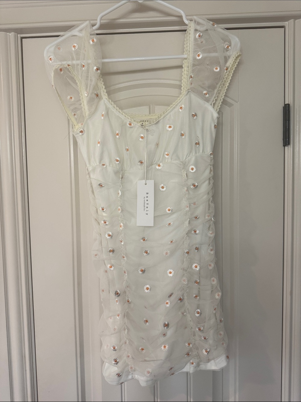 Floral Embroidered Ivory Mini Dress